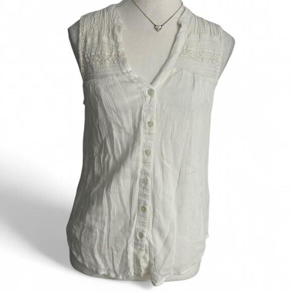 Meadow Rue Tops - Meadow Rue By Anthropologie Women’s White Button Up V Neck Lace Tank Top